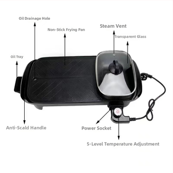 Κορεάτικου στιλ All-in-One ηλεκτρική κατσαρόλα για shabu-shabu, 1001–1200W, για 4–5 άτομα, μεταλλικό σώμα, ρύθμιση θερμοκρασίας