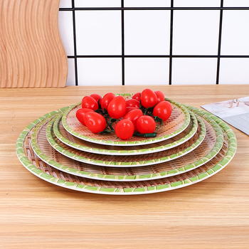 Κύκλιος δίσκος από μελαμίνη με σχέδιο μπαμπού, μη κατάλληλος για φούρνο μικροκυμάτων, προσαρμογή, ποιότητα Α' τάξης