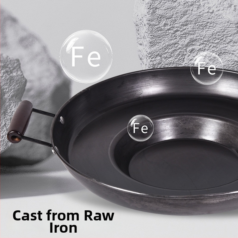 Tigaie din fontă cu bază concavă îngroșată – neacoperită, bază unică, stil modern minimalist, potrivit pentru plită cu gaz și cuptor cu microunde