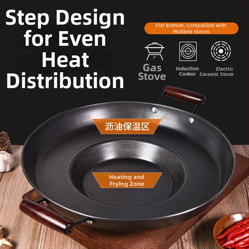 Tigaie din fontă cu bază concavă îngroșată – neacoperită, bază unică, stil modern minimalist, potrivit pentru plită cu gaz și cuptor cu microunde