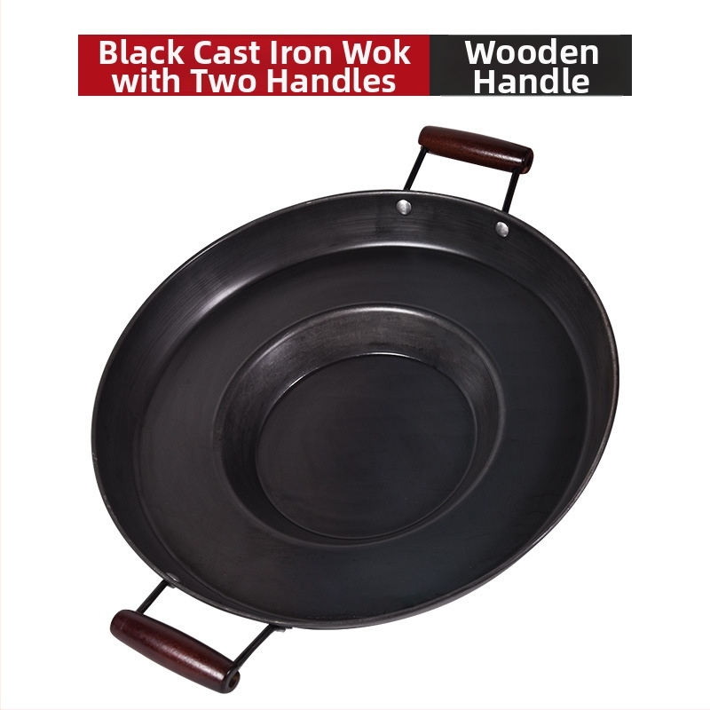 Tigaie din fontă cu bază concavă îngroșată – neacoperită, bază unică, stil modern minimalist, potrivit pentru plită cu gaz și cuptor cu microunde