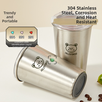 Šálka na kávu z nehrdzavejúcej ocele 304, vonkajšia prenosná, rýchle chladenie, Bear Family vzor, tlač loga