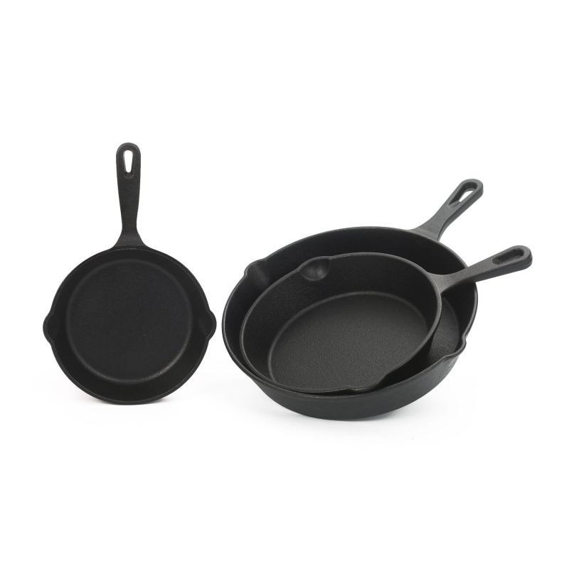 Set od tri tave od lijevanog željeza, s debelim dnom, bez premaza, nepriijanjajuća površina, mini tava za jaja, kućanski posuđe