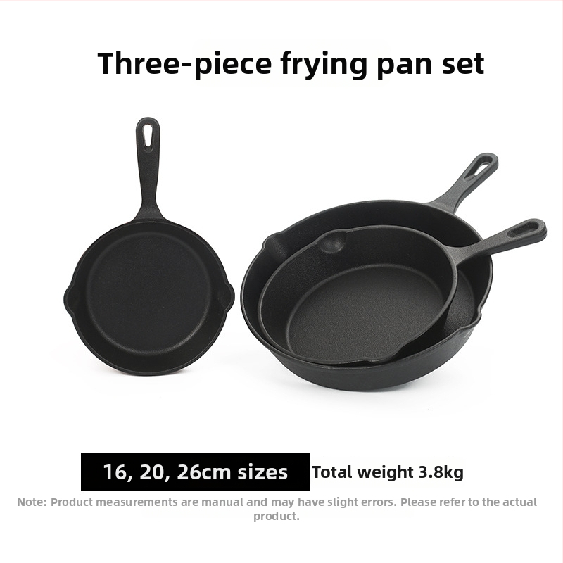 Set od tri tave od lijevanog željeza, s debelim dnom, bez premaza, nepriijanjajuća površina, mini tava za jaja, kućanski posuđe