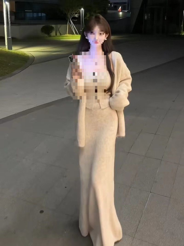 Set de costum trei piese pentru femei: cardigan cu mâneci lungi și fustă mini, material poliester, țesătură vopsită în fire, colecție iarnă 2025