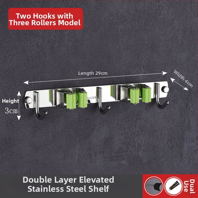 304 неръждаема стомана държач за моп, без пробиване, стенен монтаж за баня