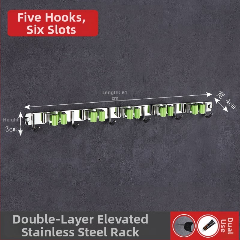 304 неръждаема стомана държач за моп, без пробиване, стенен монтаж за баня