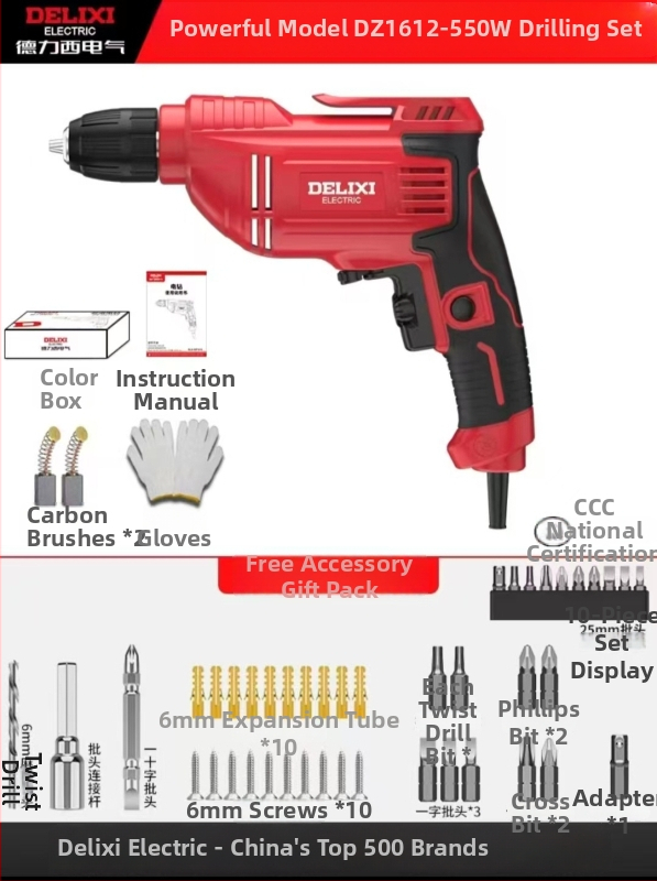 Elektrická ručná vŕtačka – kefový motor, Li‑ion batéria, rýchloupínacia skľučovadlo, vŕtanie do dreva a kompozitov, dopredu/dozadu