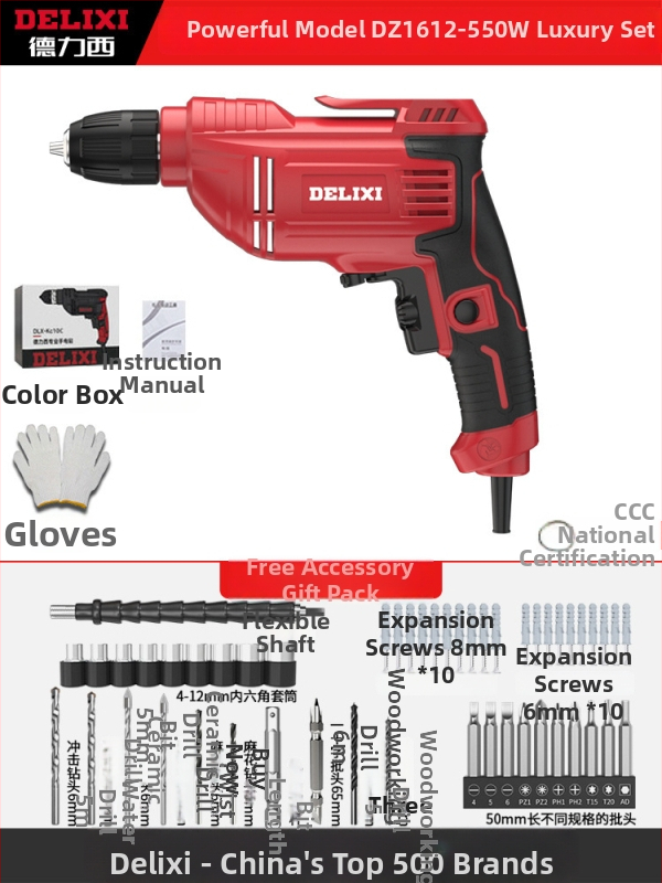 Elektrická ručná vŕtačka – kefový motor, Li‑ion batéria, rýchloupínacia skľučovadlo, vŕtanie do dreva a kompozitov, dopredu/dozadu