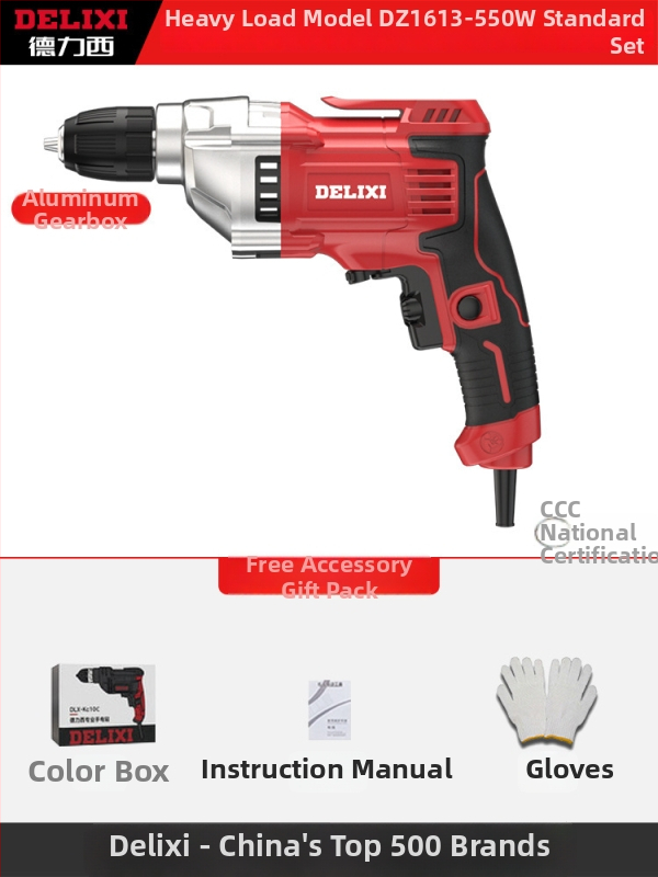 Elektrická ručná vŕtačka – kefový motor, Li‑ion batéria, rýchloupínacia skľučovadlo, vŕtanie do dreva a kompozitov, dopredu/dozadu