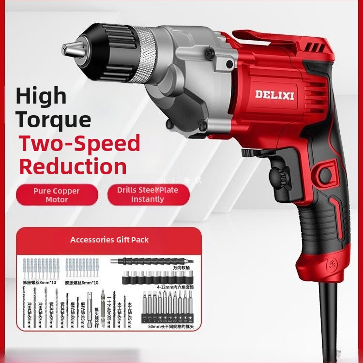 Elektrická ručná vŕtačka – kefový motor, Li‑ion batéria, rýchloupínacia skľučovadlo, vŕtanie do dreva a kompozitov, dopredu/dozadu