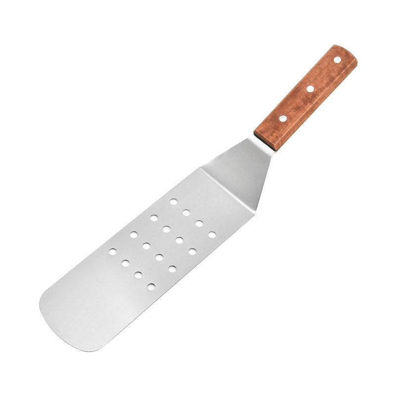 Set de 3 spatule din oțel inoxidabil cu mânere din lemn — anti-aderent, rezistente la temperaturi înalte, protecție împotriva arsurilor