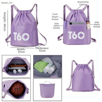 Rucsac cu șnur ultraușor, pliabil, pentru sporturi în aer liber – nylon, căptușeală poliester, unisex, potrivit pentru baschet, fotbal și drumeții