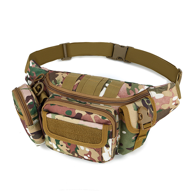Qiao Chuan Geantă de talie pentru activități în aer liber: camuflaj, impermeabilă și rezistentă, material nylon, model 031, buzunar pentru telefon