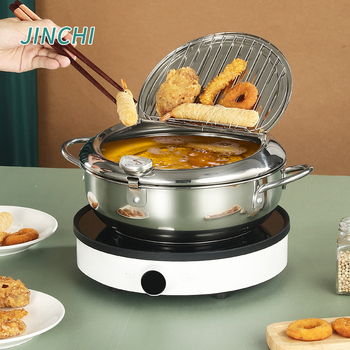 Tempura duboki lonac za prženje od nehrđajućeg čelika, japanski stil, prženje, dubina 8 cm
