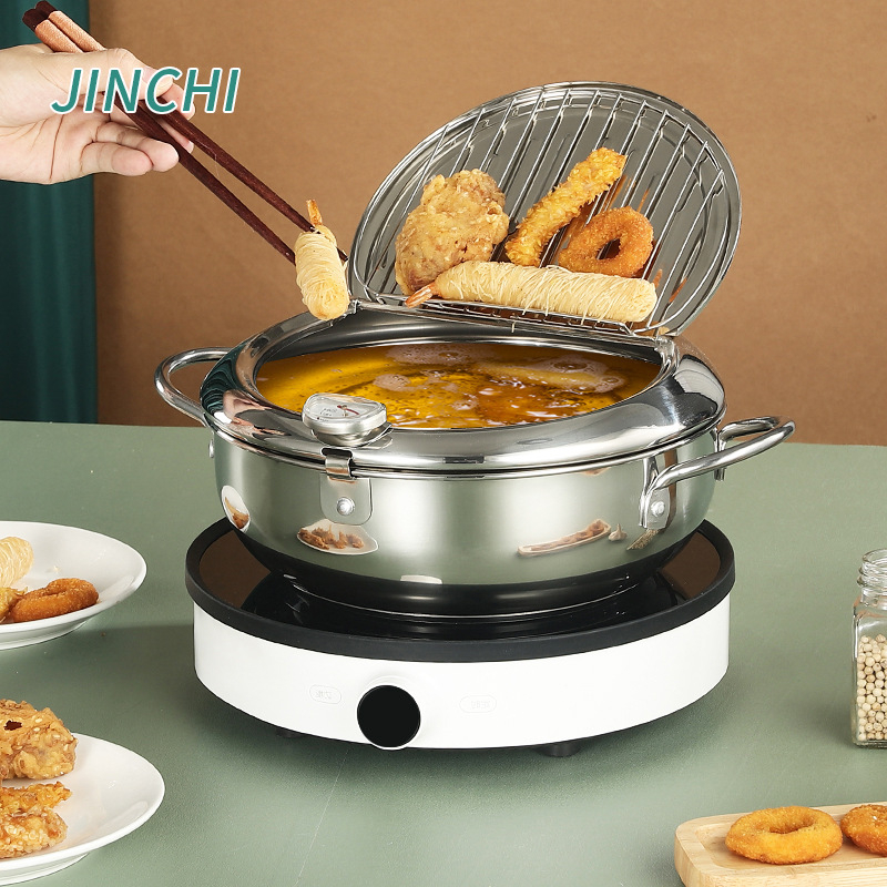 Tempura duboki lonac za prženje od nehrđajućeg čelika, japanski stil, prženje, dubina 8 cm