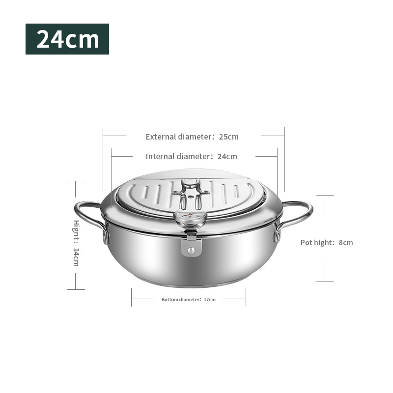 Tempura duboki lonac za prženje od nehrđajućeg čelika, japanski stil, prženje, dubina 8 cm