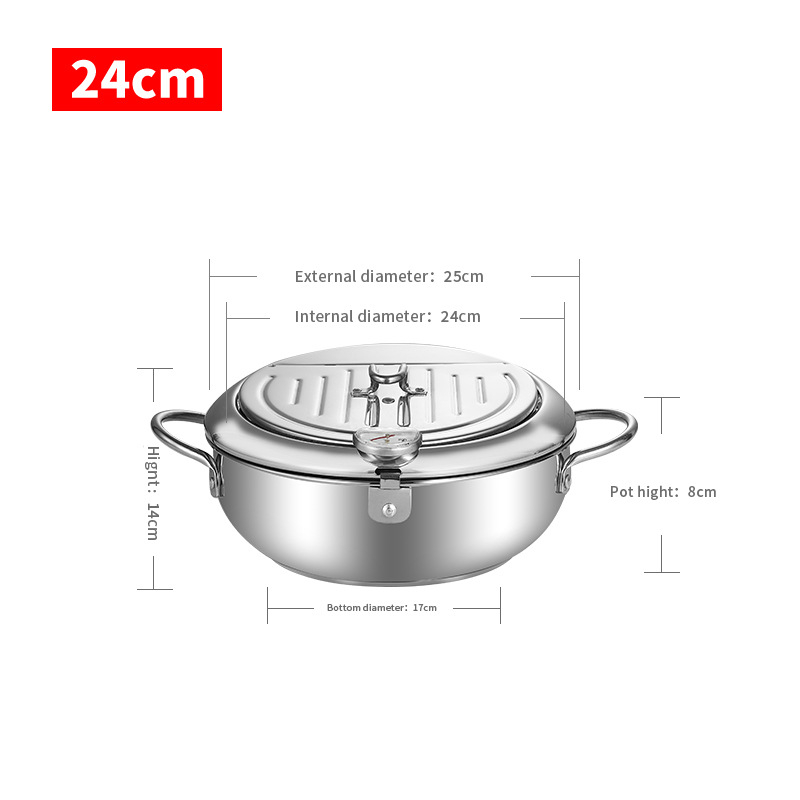 Tempura duboki lonac za prženje od nehrđajućeg čelika, japanski stil, prženje, dubina 8 cm