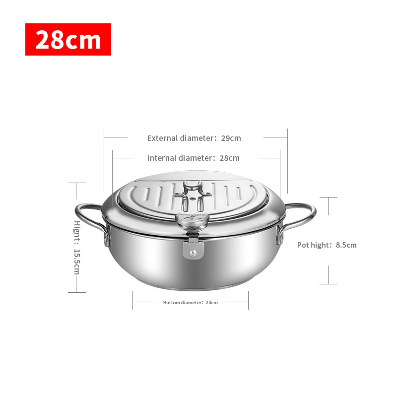 Tempura duboki lonac za prženje od nehrđajućeg čelika, japanski stil, prženje, dubina 8 cm