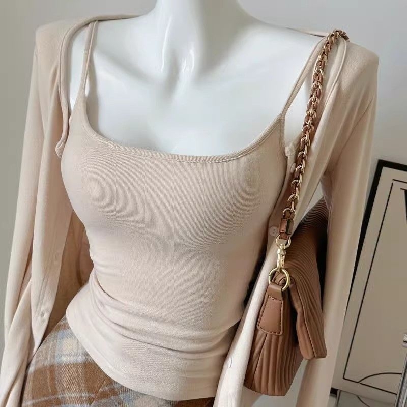 Set casual din două piese pentru femei: top cu bretele și cardigan deschis, amestec bumbac-spandex, mâneci lungi, primăvara 2026