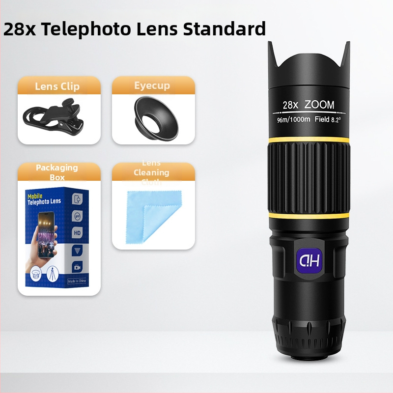 28x мобилен телефонен телеобектив за концерти — клип-обектив, висока разделителна способност, без изкривявания, без винетки, съвместим с повечето смартфони