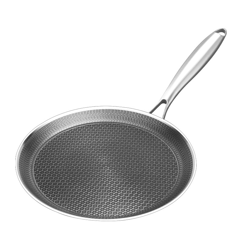 Okrugli grill tiganj od 316 nehrđajućeg čelika, neprijanjajući, kompatibilan s plinom i indukcijom, težina 1 kg
