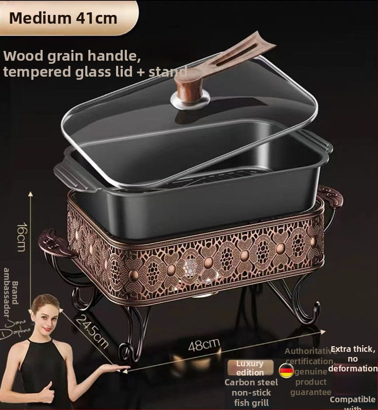 Корейски стил многофункционален грил тиган от неръждаема стомана, квадратен, без покритие