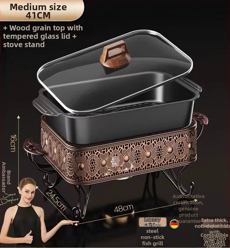 Корейски стил многофункционален грил тиган от неръждаема стомана, квадратен, без покритие