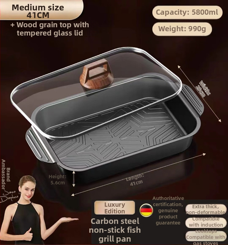 Корейски стил многофункционален грил тиган от неръждаема стомана, квадратен, без покритие