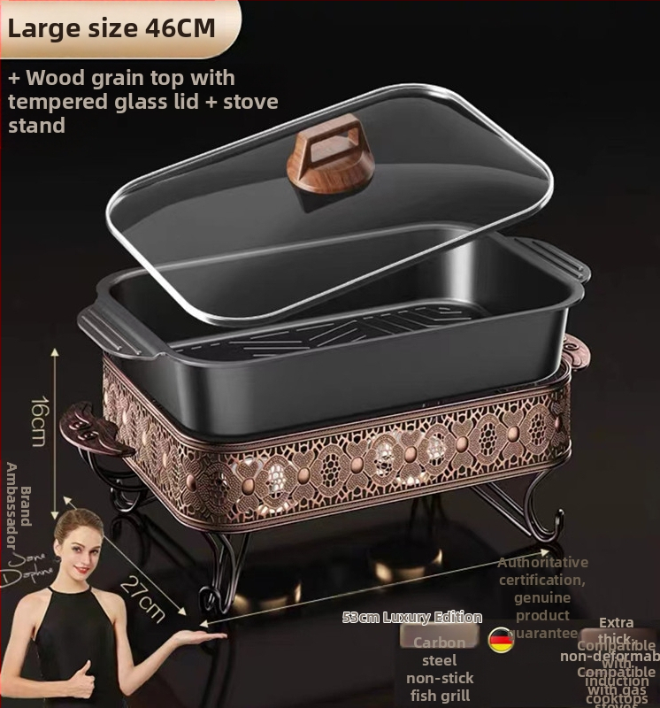 Корейски стил многофункционален грил тиган от неръждаема стомана, квадратен, без покритие