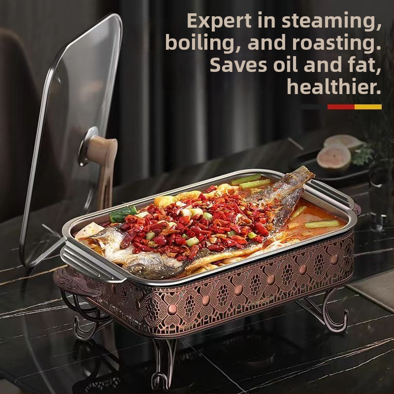 Корейски стил многофункционален грил тиган от неръждаема стомана, квадратен, без покритие