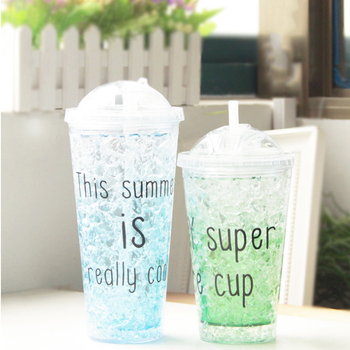 Απομονωμένο πλαστικό κύπελλο με καλαμάκι, γέλη διπλού στρώματος ψύξης, 550 ml, με μεταξοτυπία