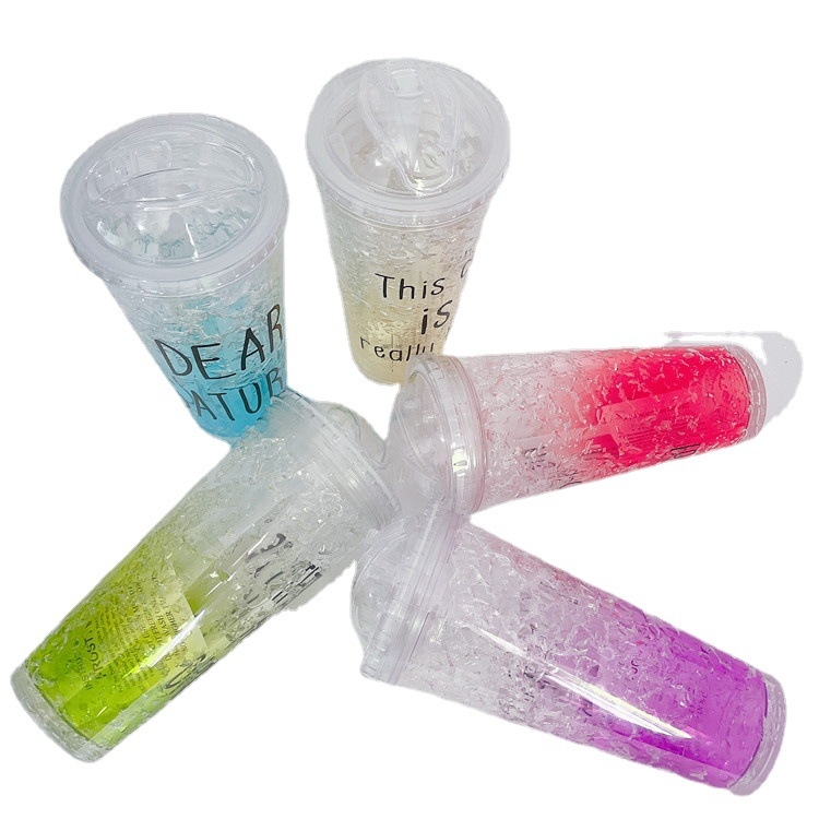 Απομονωμένο πλαστικό κύπελλο με καλαμάκι, γέλη διπλού στρώματος ψύξης, 550 ml, με μεταξοτυπία