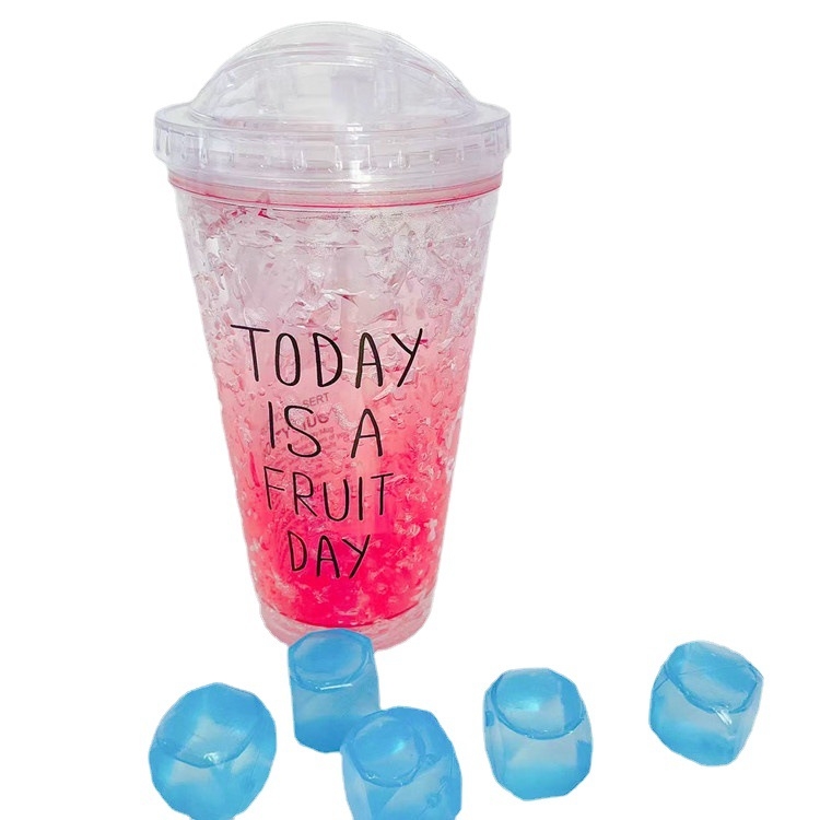 Απομονωμένο πλαστικό κύπελλο με καλαμάκι, γέλη διπλού στρώματος ψύξης, 550 ml, με μεταξοτυπία