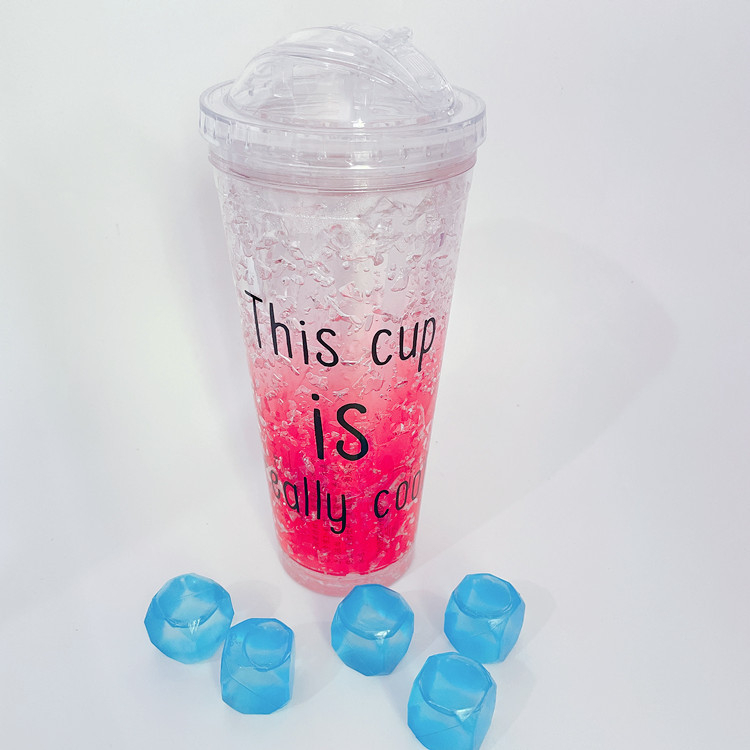 Απομονωμένο πλαστικό κύπελλο με καλαμάκι, γέλη διπλού στρώματος ψύξης, 550 ml, με μεταξοτυπία