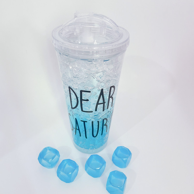 Απομονωμένο πλαστικό κύπελλο με καλαμάκι, γέλη διπλού στρώματος ψύξης, 550 ml, με μεταξοτυπία