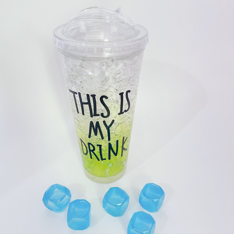 Απομονωμένο πλαστικό κύπελλο με καλαμάκι, γέλη διπλού στρώματος ψύξης, 550 ml, με μεταξοτυπία