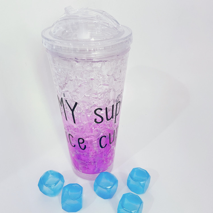 Απομονωμένο πλαστικό κύπελλο με καλαμάκι, γέλη διπλού στρώματος ψύξης, 550 ml, με μεταξοτυπία