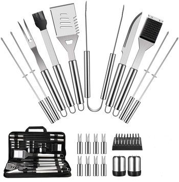 Samik 5-dijelni set BBQ alata: nož, četka, vilica, znak, lopata; suvremeni minimalistički stil; licencirana privatna marka