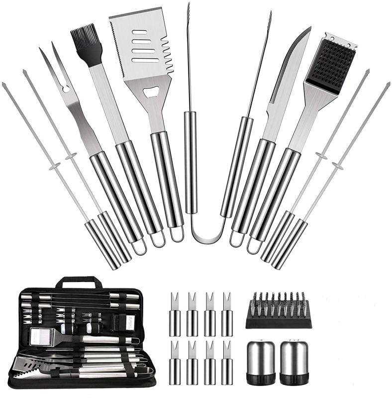 Samik 5-dijelni set BBQ alata: nož, četka, vilica, znak, lopata; suvremeni minimalistički stil; licencirana privatna marka