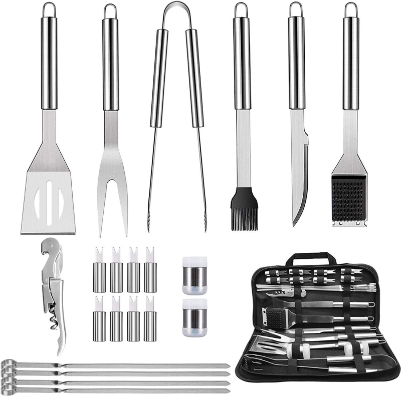 Samik 5-dijelni set BBQ alata: nož, četka, vilica, znak, lopata; suvremeni minimalistički stil; licencirana privatna marka