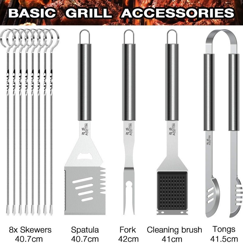 Samik 5-dijelni set BBQ alata: nož, četka, vilica, znak, lopata; suvremeni minimalistički stil; licencirana privatna marka