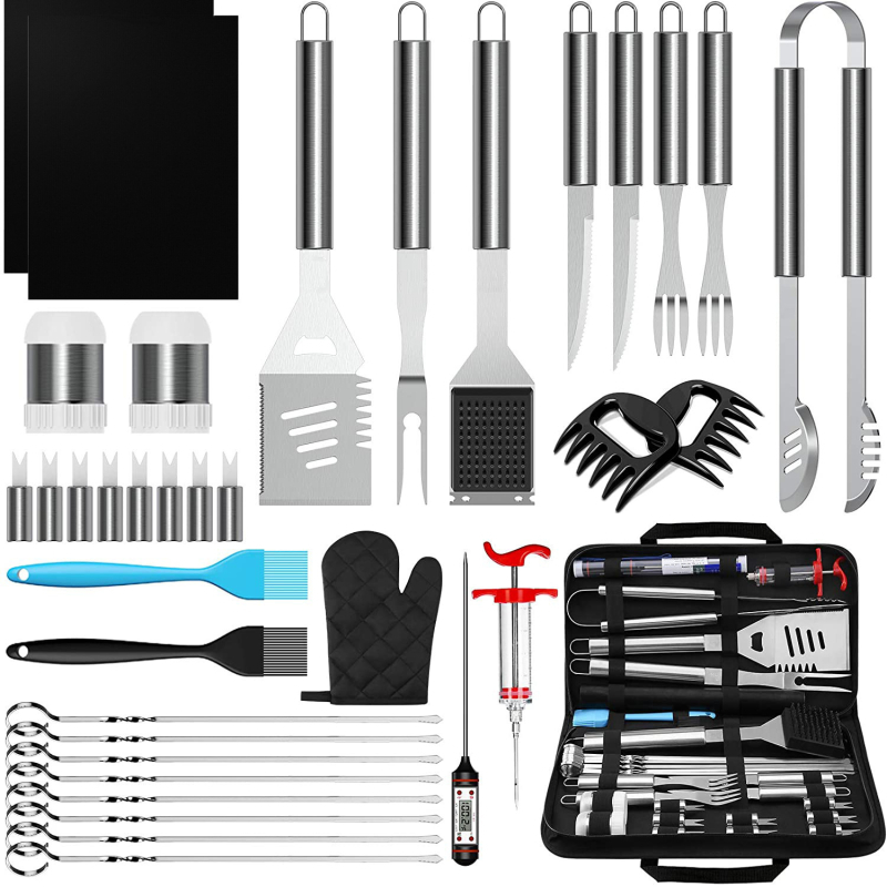 Samik 5-dijelni set BBQ alata: nož, četka, vilica, znak, lopata; suvremeni minimalistički stil; licencirana privatna marka