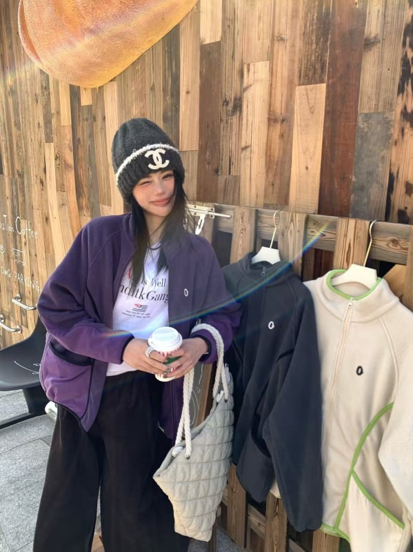 Ženski zimski set: flis kardigan i suknja s izvezenim motivom, japanski stil