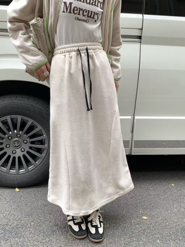 Ženski zimski set: flis kardigan i suknja s izvezenim motivom, japanski stil