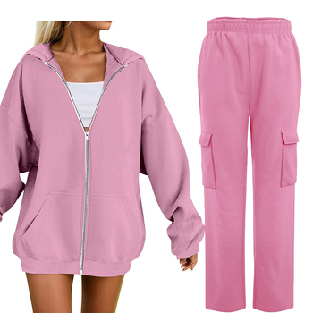 Set de două piese cu hanorac cu glugă și pantaloni, mâneci Raglan, culoare uni, amestec bumbac-poliester (30–50% poliester), iarna 2025