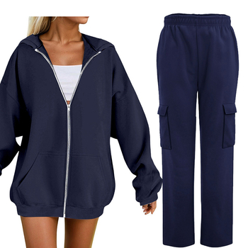 Set de două piese cu hanorac cu glugă și pantaloni, mâneci Raglan, culoare uni, amestec bumbac-poliester (30–50% poliester), iarna 2025