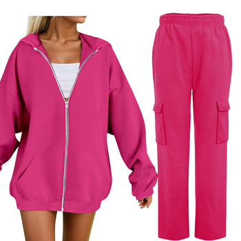 Set de două piese cu hanorac cu glugă și pantaloni, mâneci Raglan, culoare uni, amestec bumbac-poliester (30–50% poliester), iarna 2025