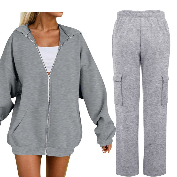 Set de două piese cu hanorac cu glugă și pantaloni, mâneci Raglan, culoare uni, amestec bumbac-poliester (30–50% poliester), iarna 2025