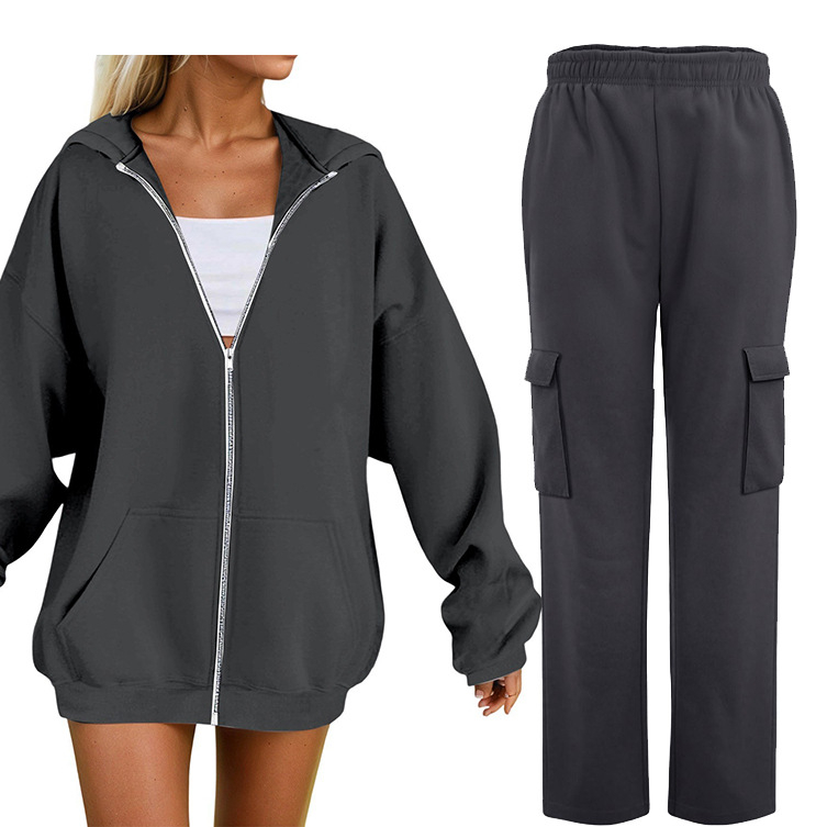 Set de două piese cu hanorac cu glugă și pantaloni, mâneci Raglan, culoare uni, amestec bumbac-poliester (30–50% poliester), iarna 2025